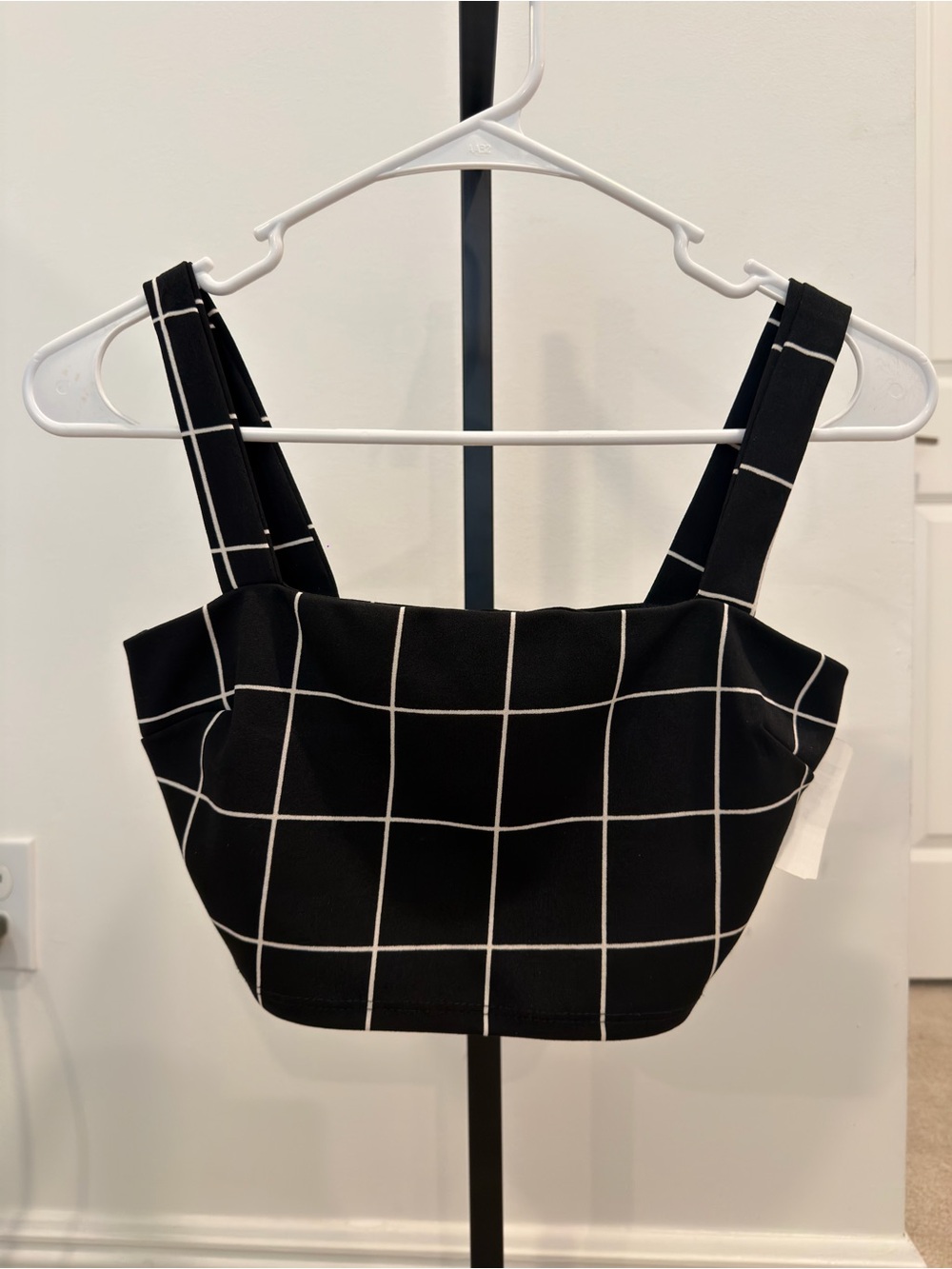 NWT Black/White Grid Square-Neck Crop Top-S